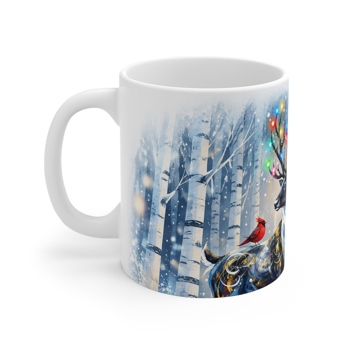 Christmas Reindeer Mug — Festive Light Antler Holiday Coffee Cup (11oz)