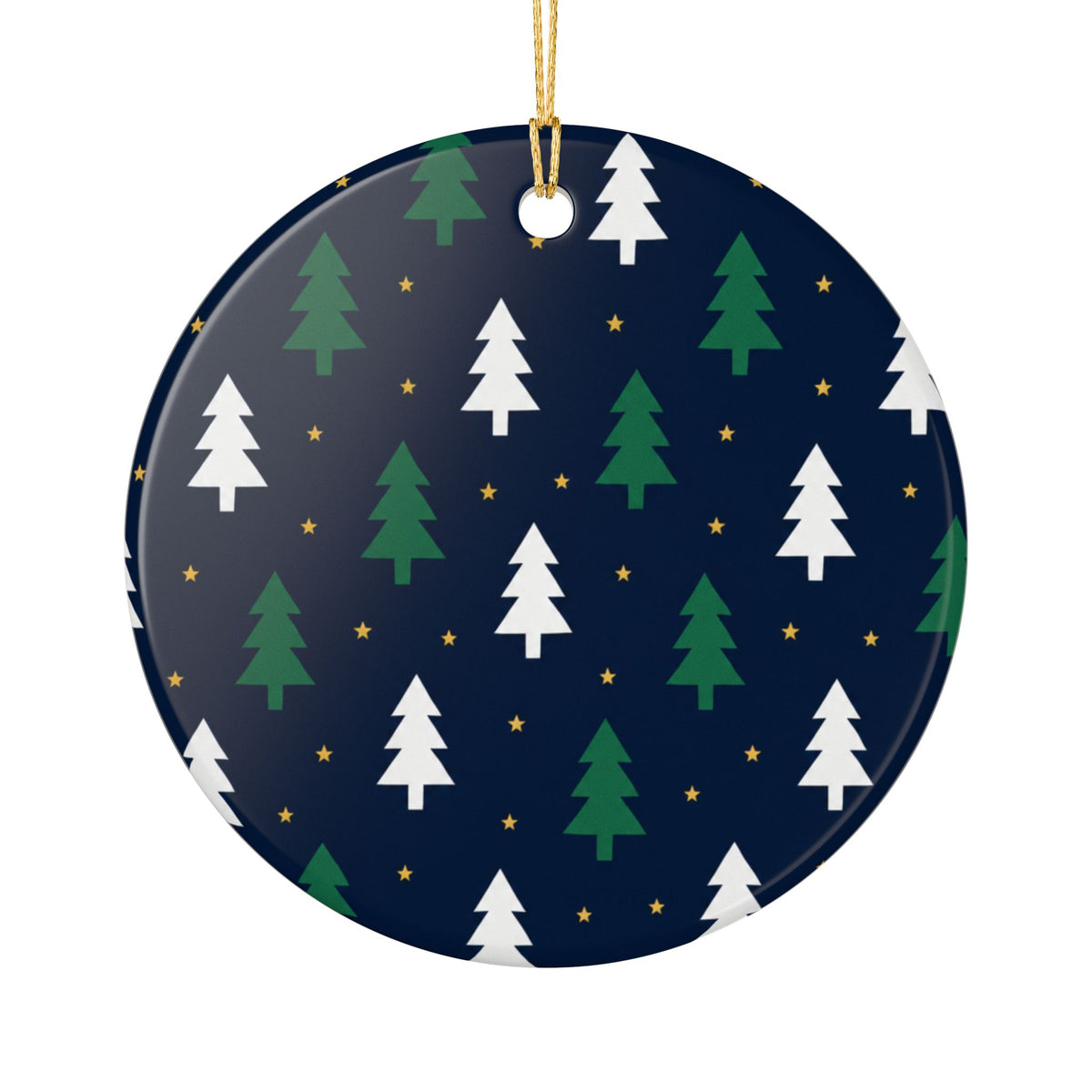 Ceramic Christmas Tree Ornament – Navy Patterned Holiday Decoration