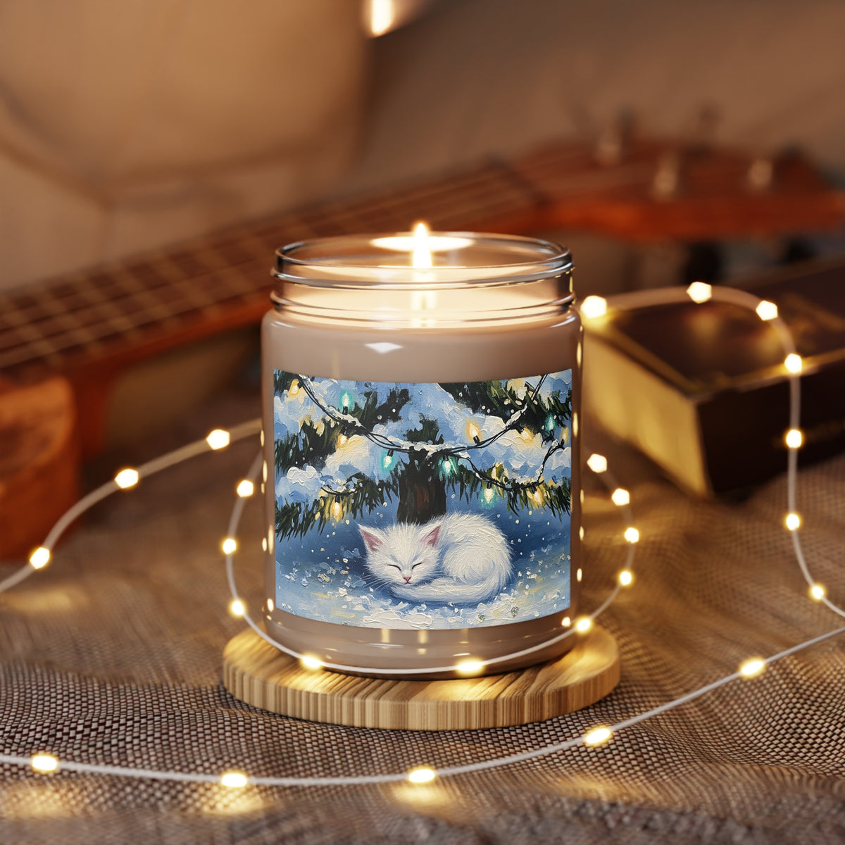 Cozy Sleeping Cat Winter Wonderland Scented Soy Candle
