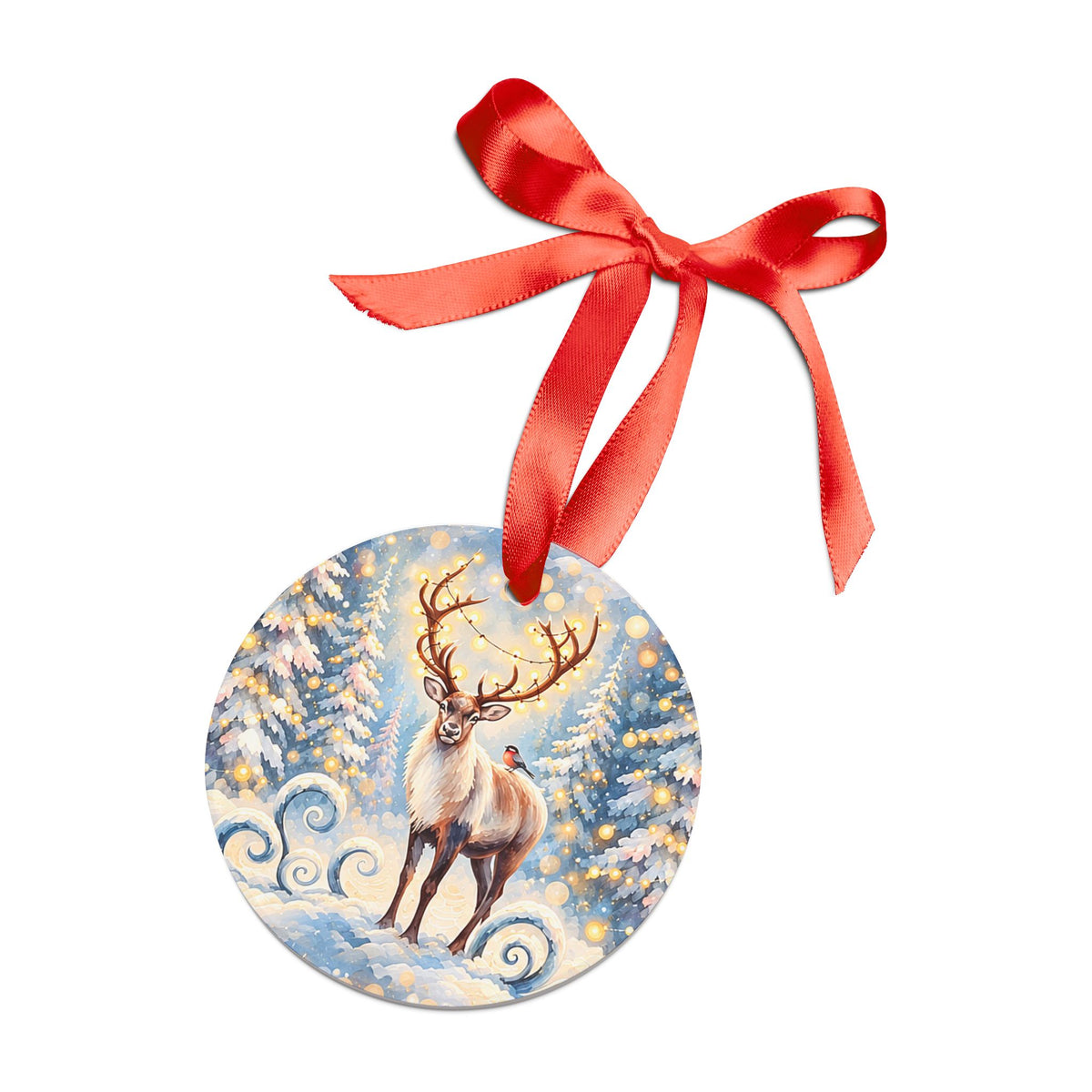 Acrylic Ornament with Ribbon – Whimsical Winter Reindeer Christmas Tree Décor